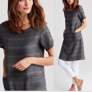 Eileen Fisher Coastline 100% Organic‎ Linen Mini Shift Dress Small